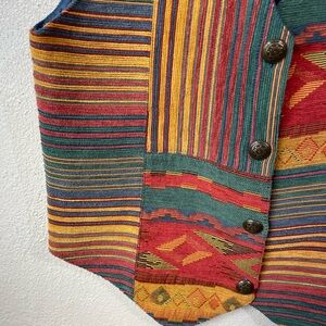 Starfire Tapestry Vest Textured Southwest Woven Button Front Size 8 USA Boho